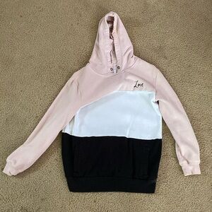 white pink and black hoodie